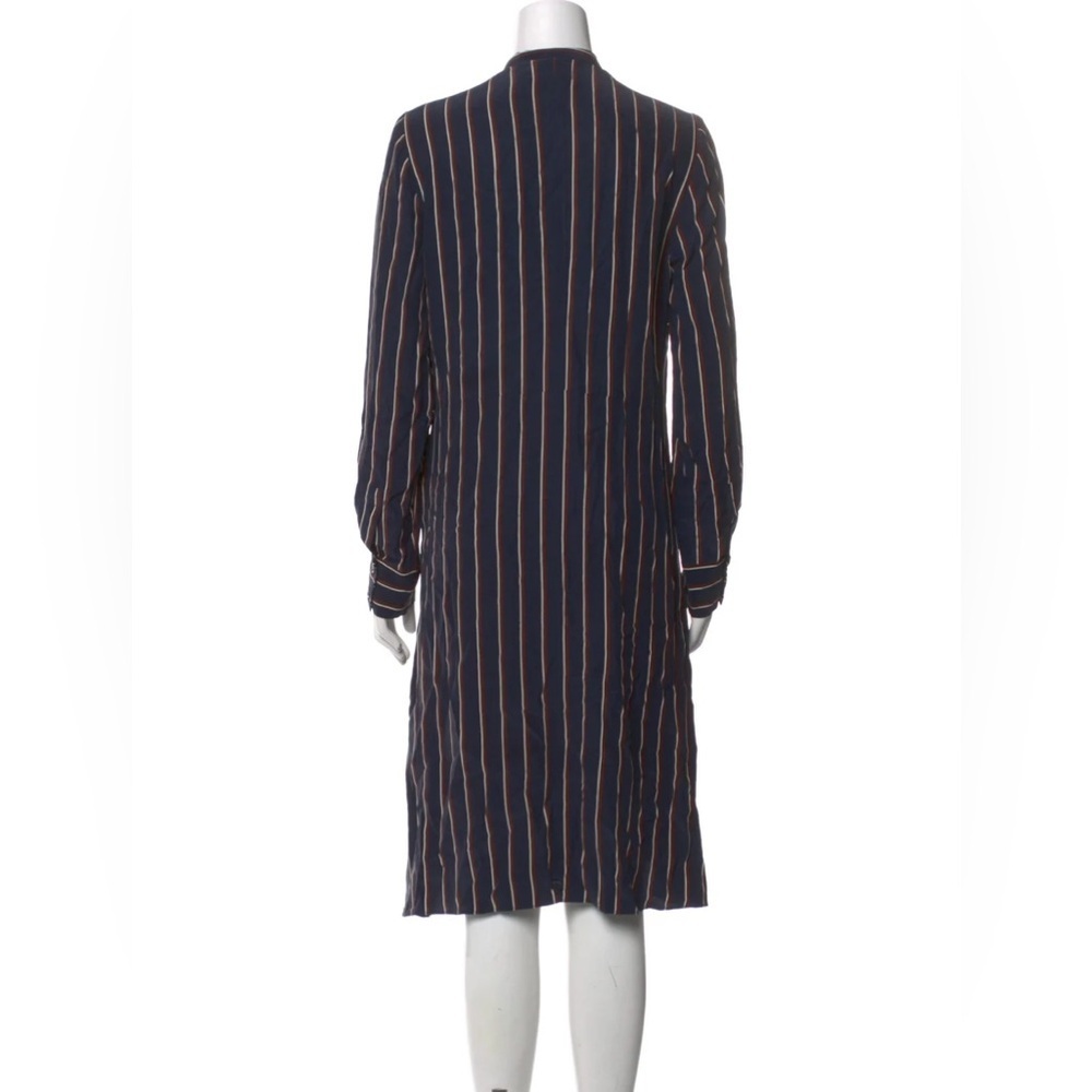 Frame Navy Blue Striped Silk Tie Neck Long Sleeve Midi Shirt Dress - Medium - Picture 8 of 8